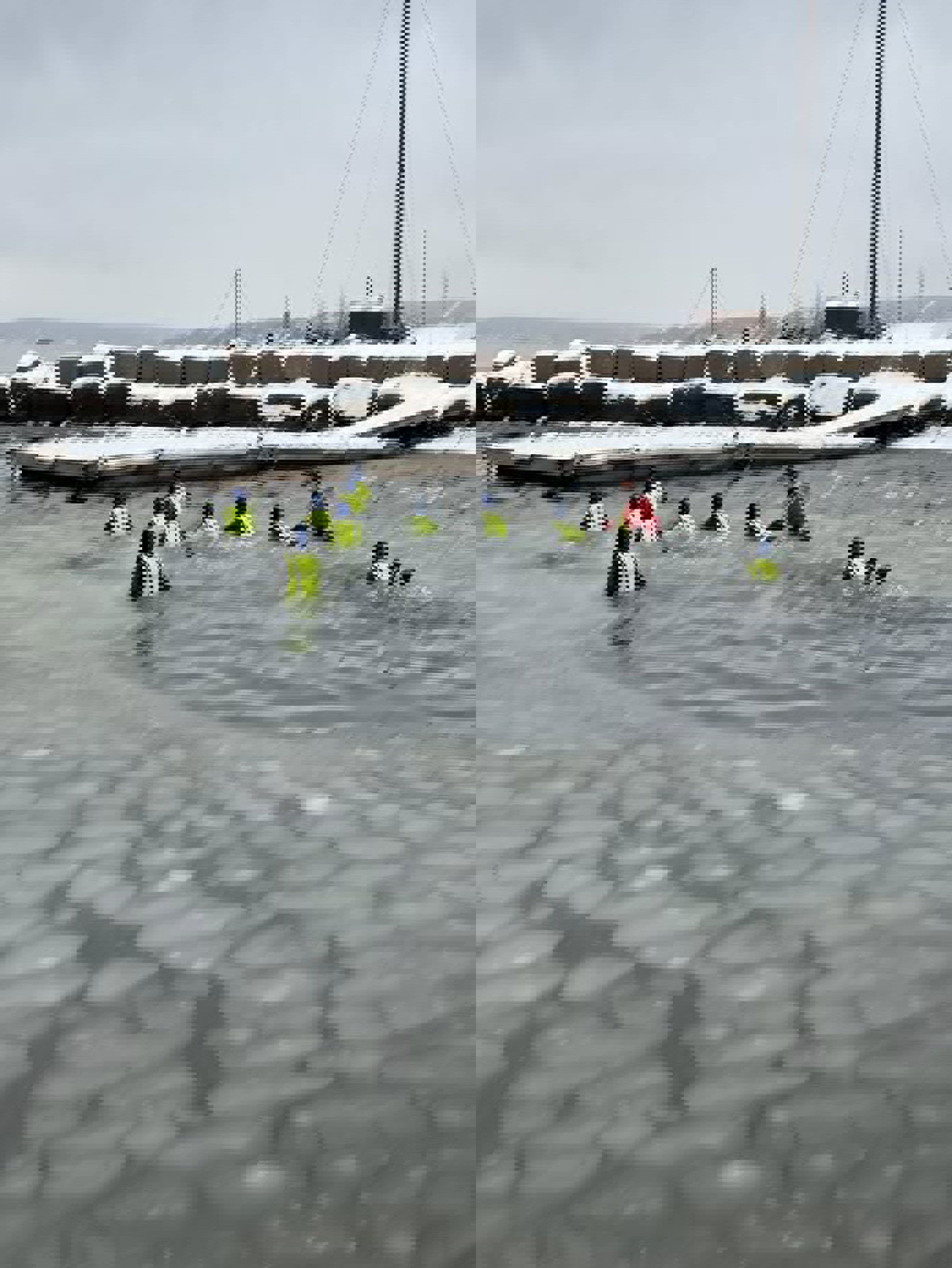 En gruppe mennesker i kajakker