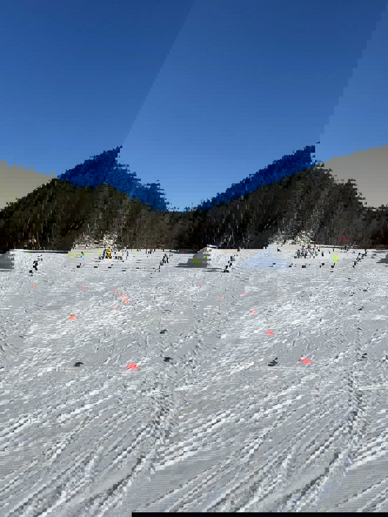 En gruppe mennesker som står på ski på et snødekt fjell